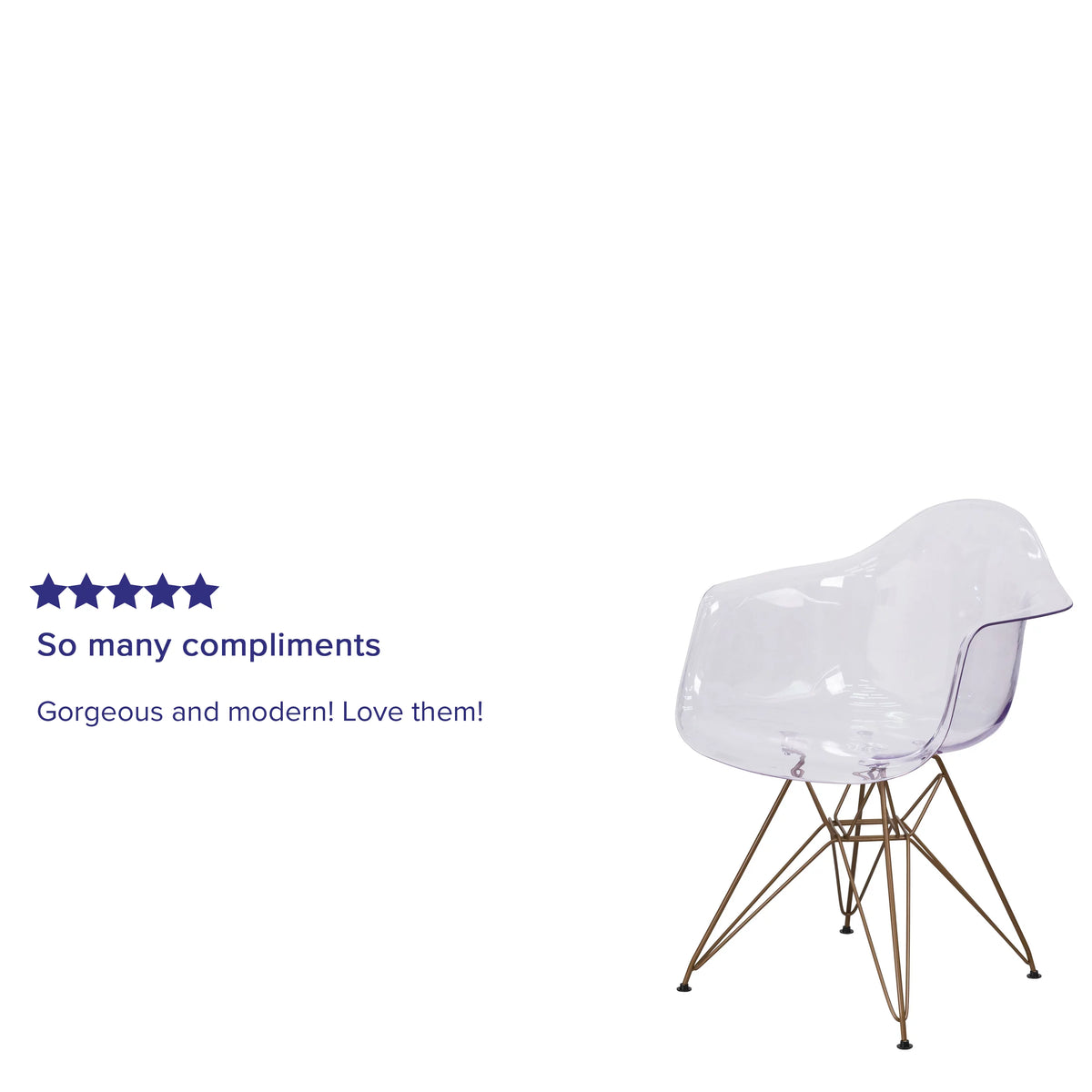 2 Pack Transparent Side Chair with Arms and Gold Base I97748