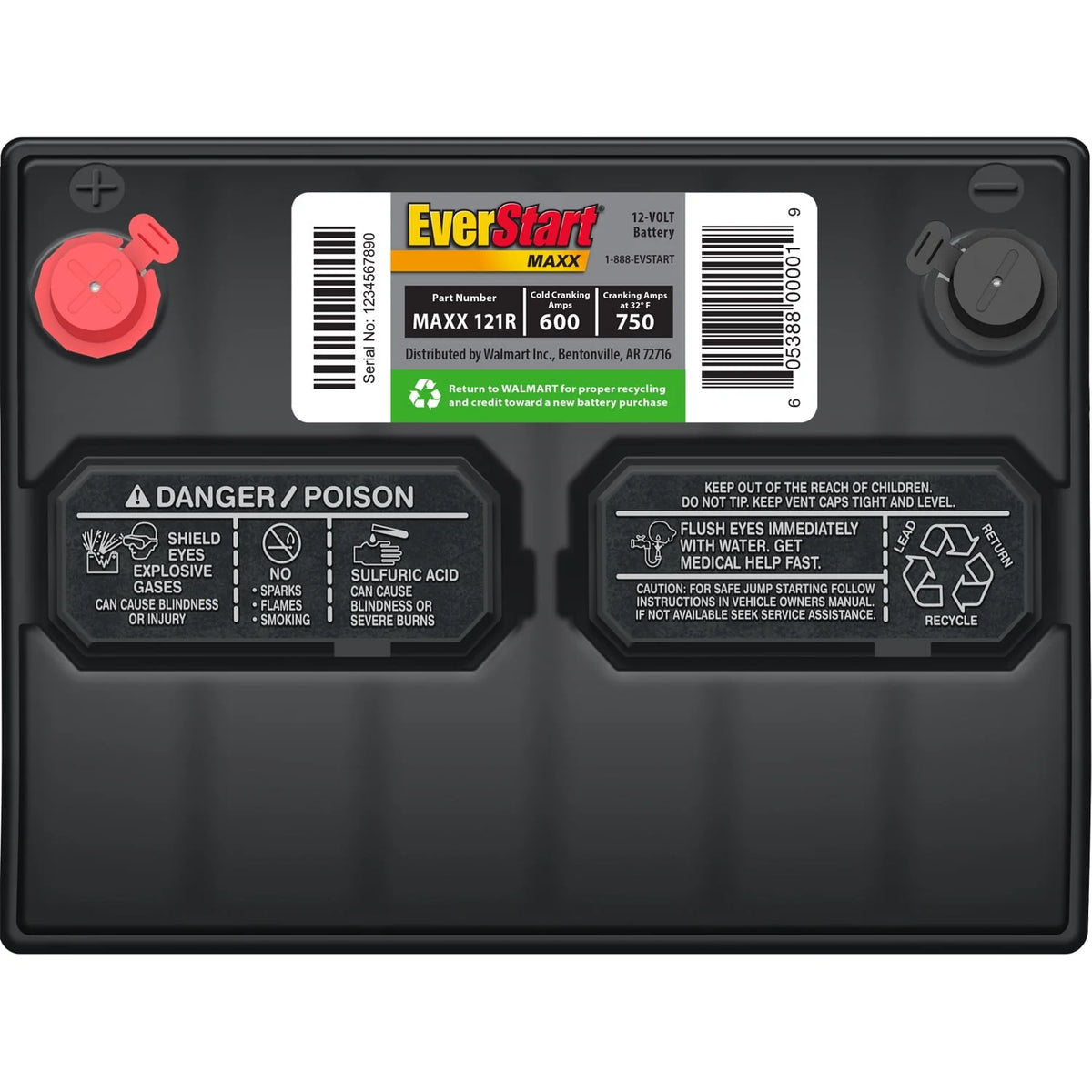 Lead Acid Automotive Battery, Group Size 121R 12 Volt, 600 CCA J68511