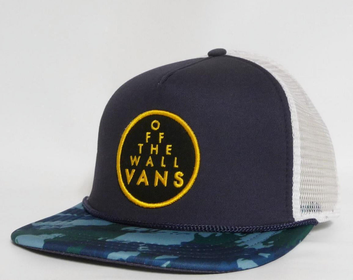 Navy White Embroidered Camo Trucker Hat L72525