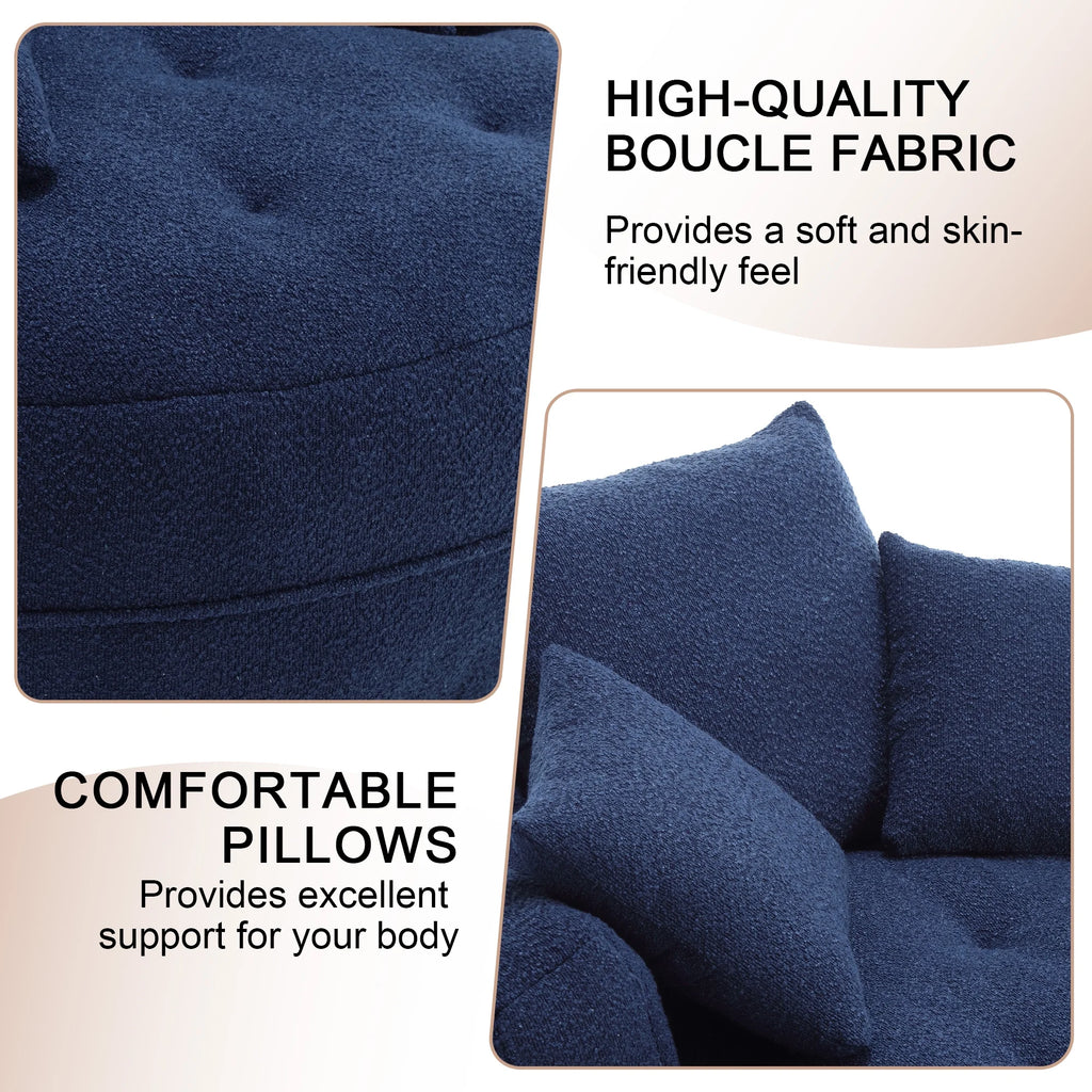 Navy Boucle Barrel Accent Chair with 3 Pillows W683658