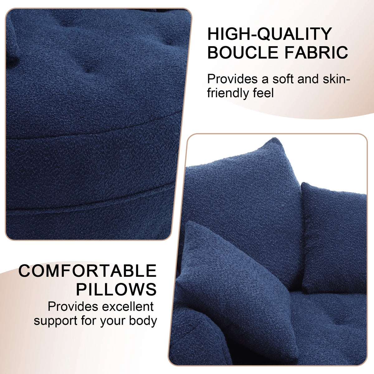 Navy Boucle Barrel Accent Chair with 3 Pillows W683658