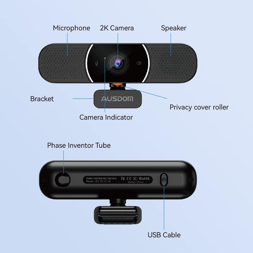 2K Webcam with Microphone and Speaker, Privacy Cover, USB Computer Camera, Pack of 2 C497