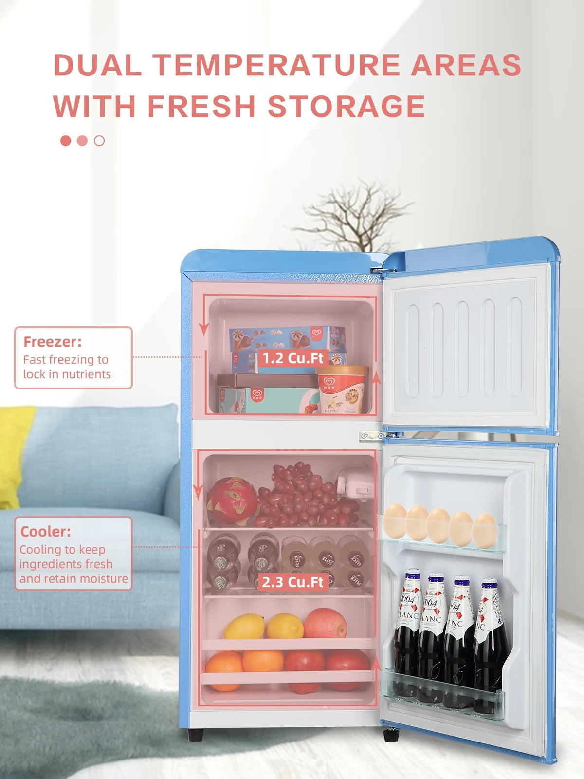 Blue 3.5 Cu.ft Mini Fridge with Freezer L852