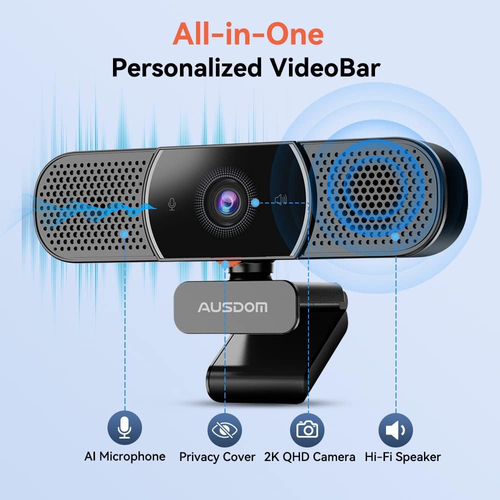 2K Webcam with Microphone and Speaker, Privacy Cover, USB Computer Camera, Pack of 2 C497