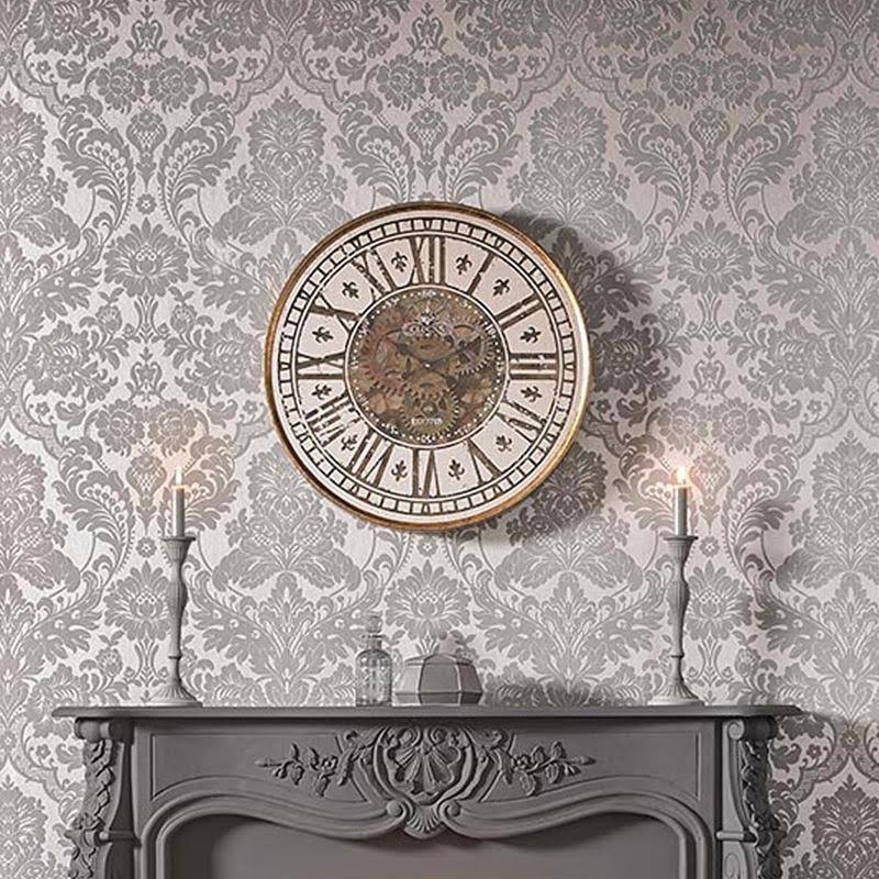 Gothic Damask Flock White Wallpaper I77030