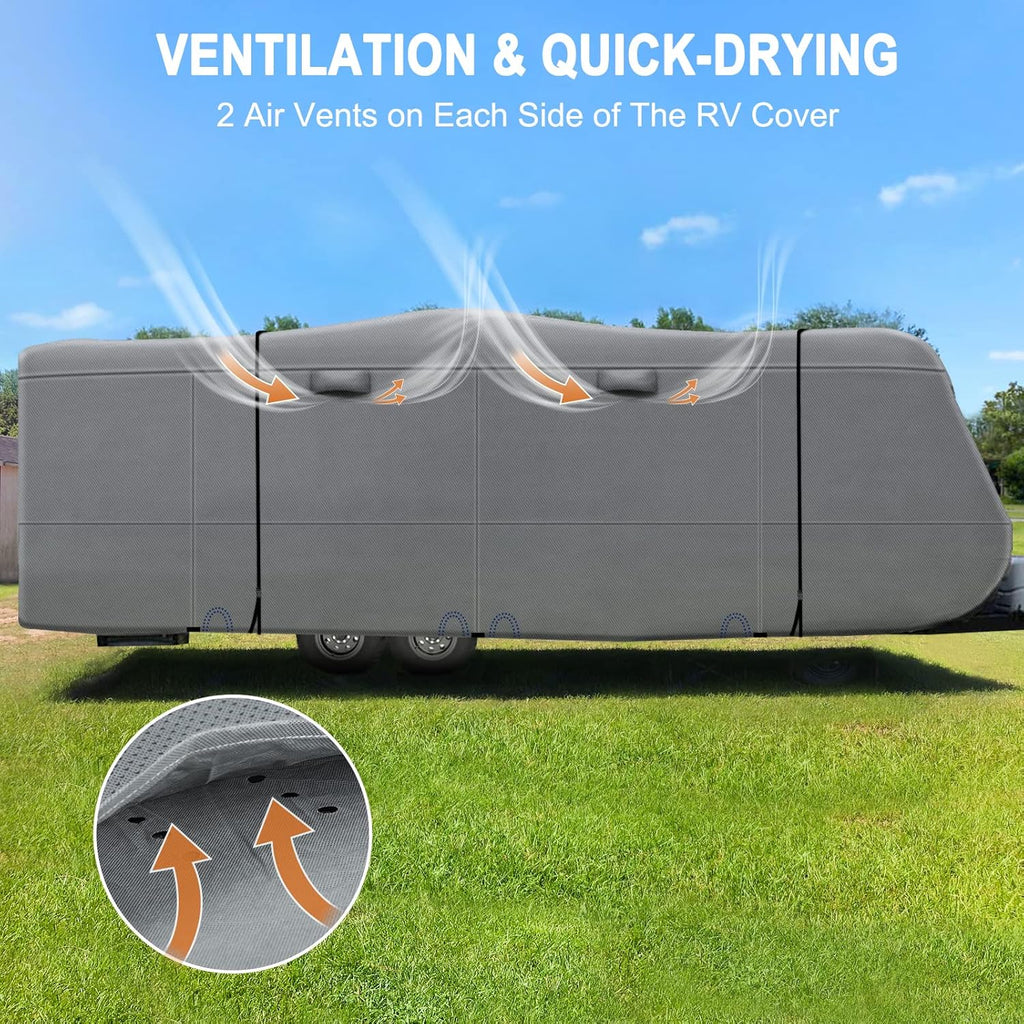 Upgraded 5 Layers Top Anti-UV Travel Trailer Cover with Gutter Spout Covers J443504