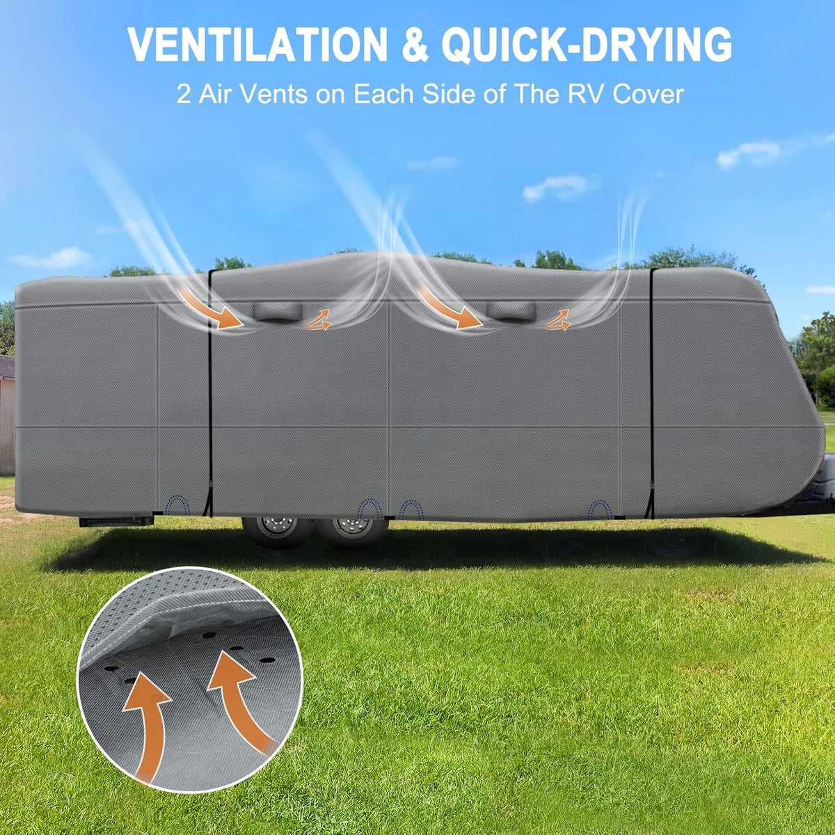 Upgraded 5 Layers Top Anti-UV Travel Trailer Cover with Gutter Spout Covers J443504