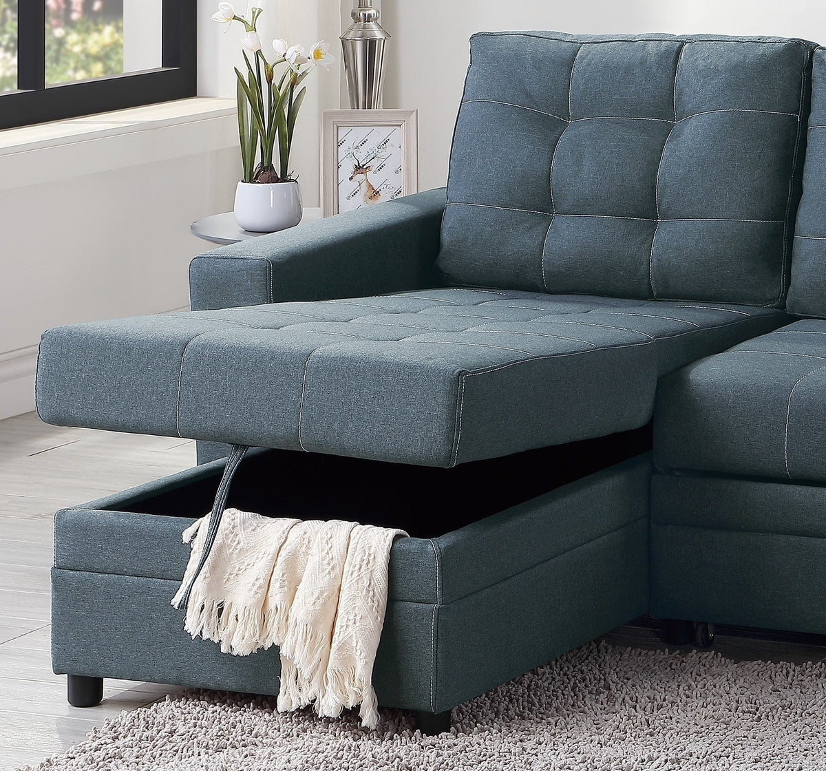 Blue Grey Convertible Sectional Sofa Chaise F55584