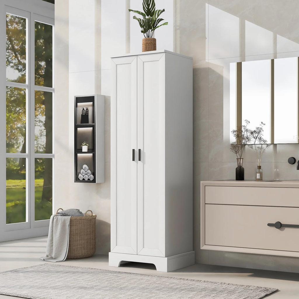 Tall Wood Bathroom Storage Cabinet with Adjustable Shelves B41266