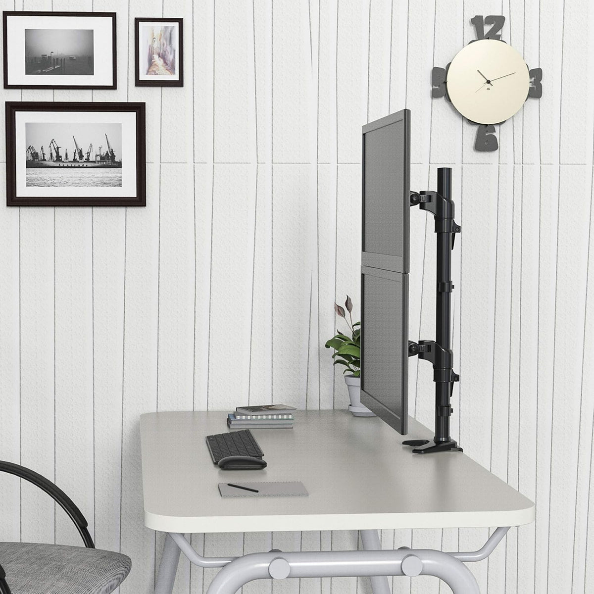 Vertical Dual Monitor Mount, Height Adjustable Heavy Duty C-Clamp and Grommet Mounting Base, VESA 75*75mm/100*100mm W2406