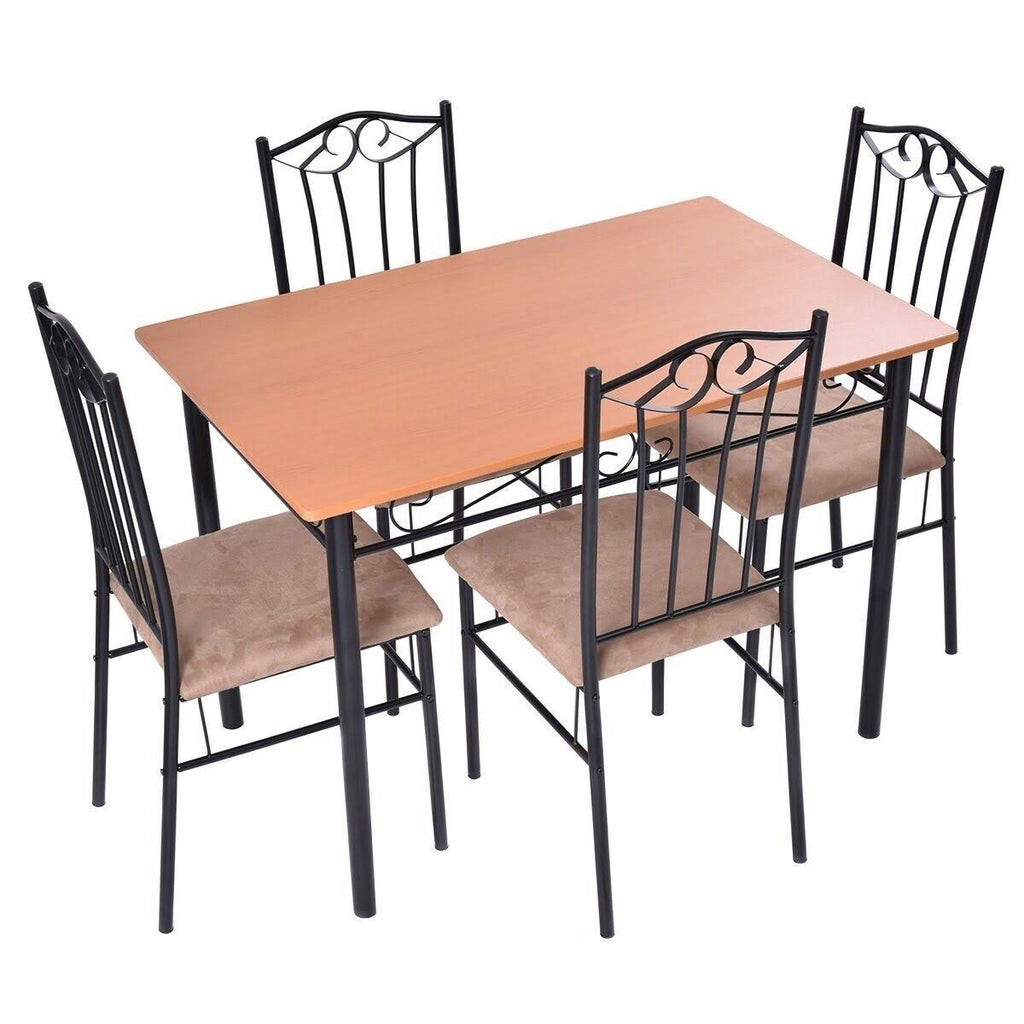 5 PC Dining Table and 4 Chairs Wood Metal T458851