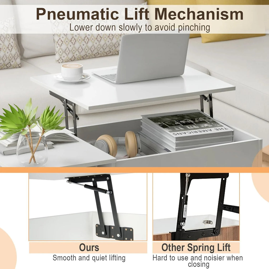 Lift-Top Coffee Table with Compartments Wood Rectangular G317703