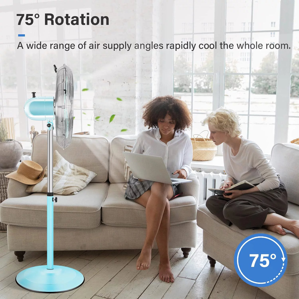 Metal Pedestal Fan, Quiet Oscillating Standing Fan with Height Adjustable H8663