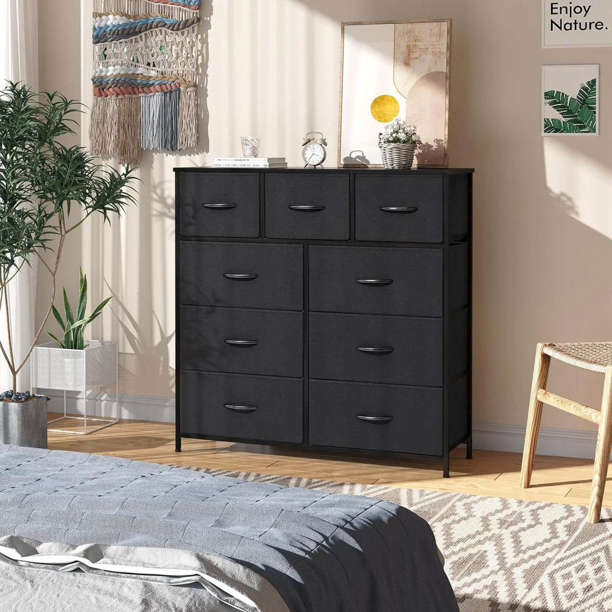 Black 9 Drawer Fabric Storage Dresser O5184