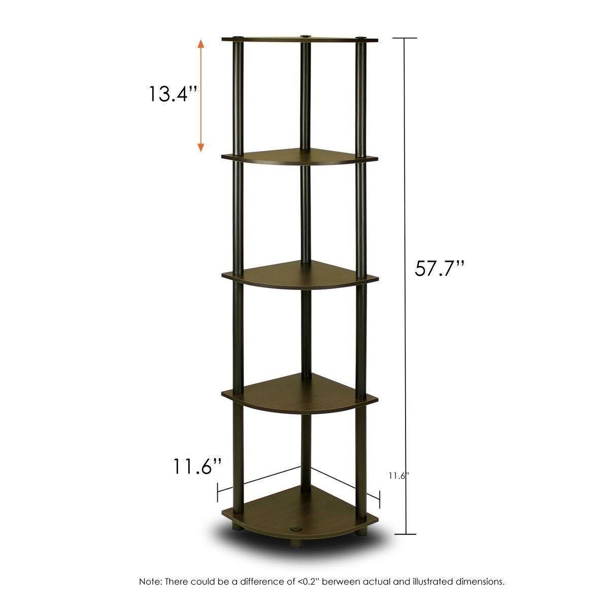 5-Tier Corner Display Shelf Bookcase in Espresso Black J641