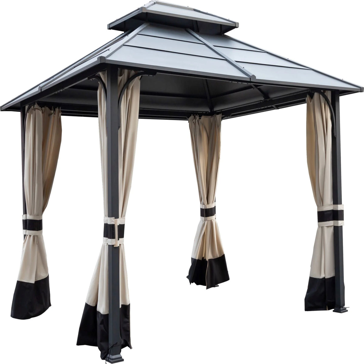 10x12ft Galvanized Steel Hard Top Outdoor Gazebo with Netting and Curtains W5413