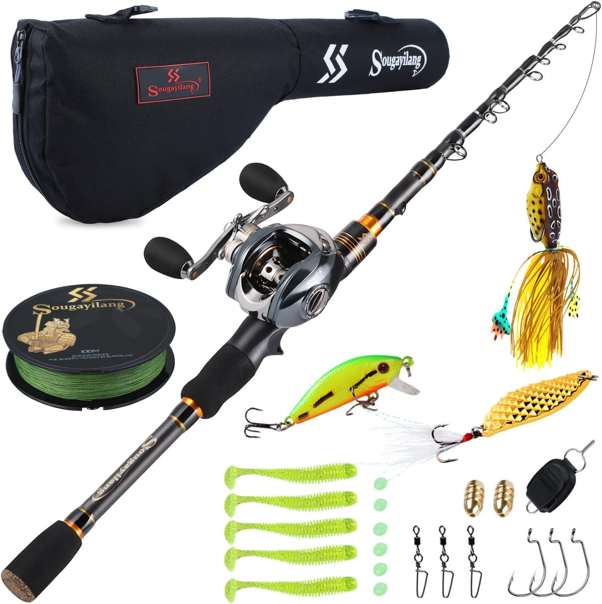 Fishing Rod and Reel Combo, 11+1 BB Baitcasting Reel with Telescopic Fishing Rod R3275
