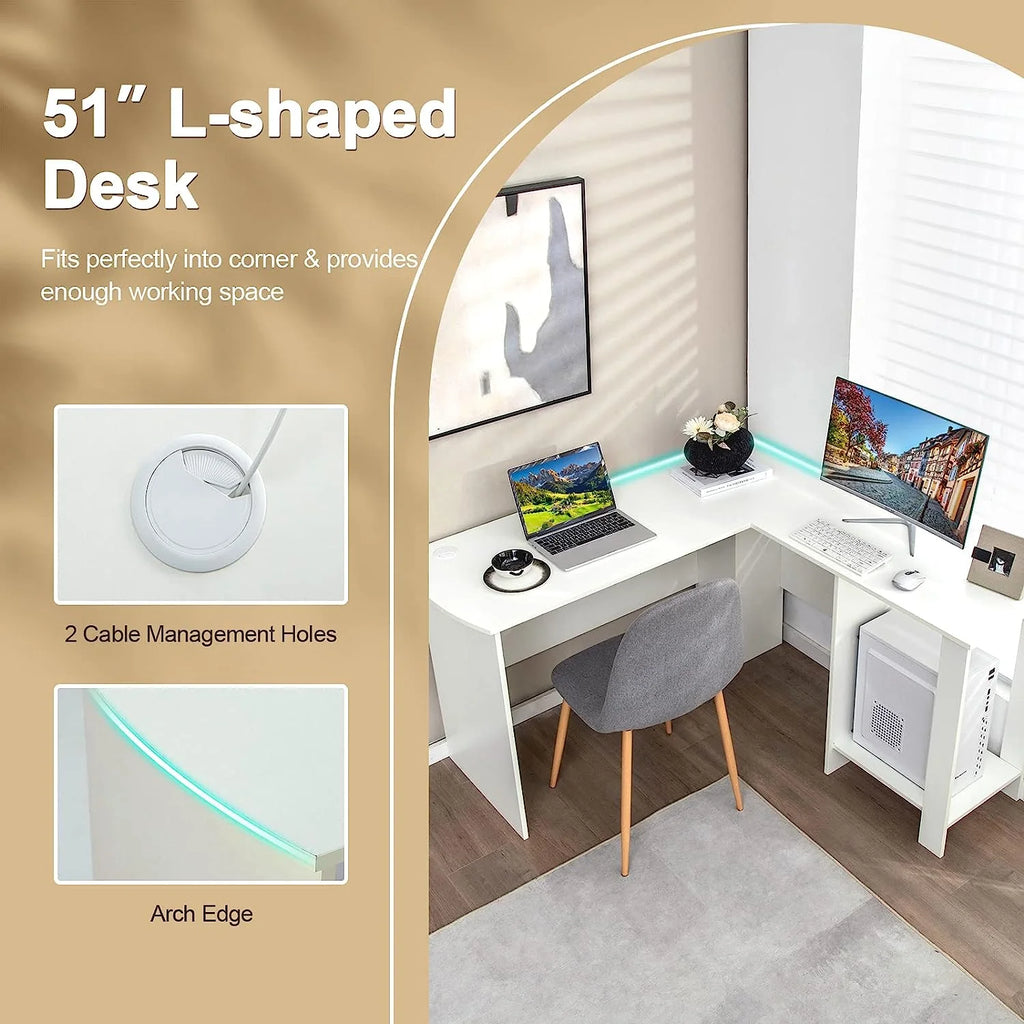 White L-Shaped Desk with Shelves X498
