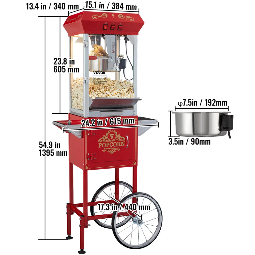 8 oz 48 Cups Red Popcorn Maker Cart H2693