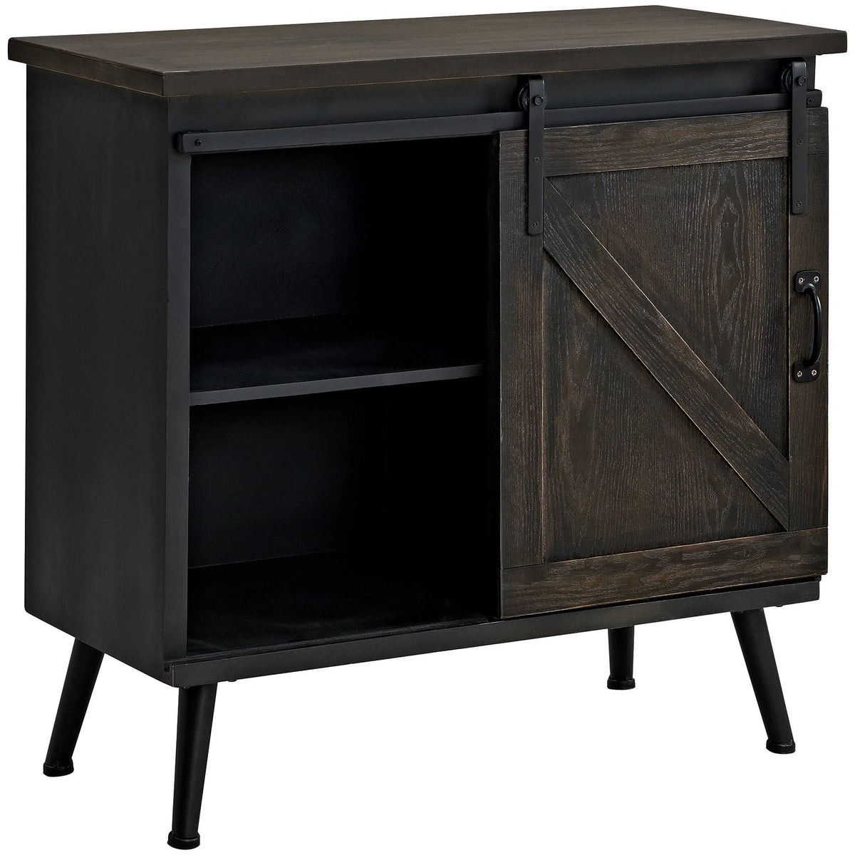 Dark Brown Wood Barn Door Bar Cabinet G940