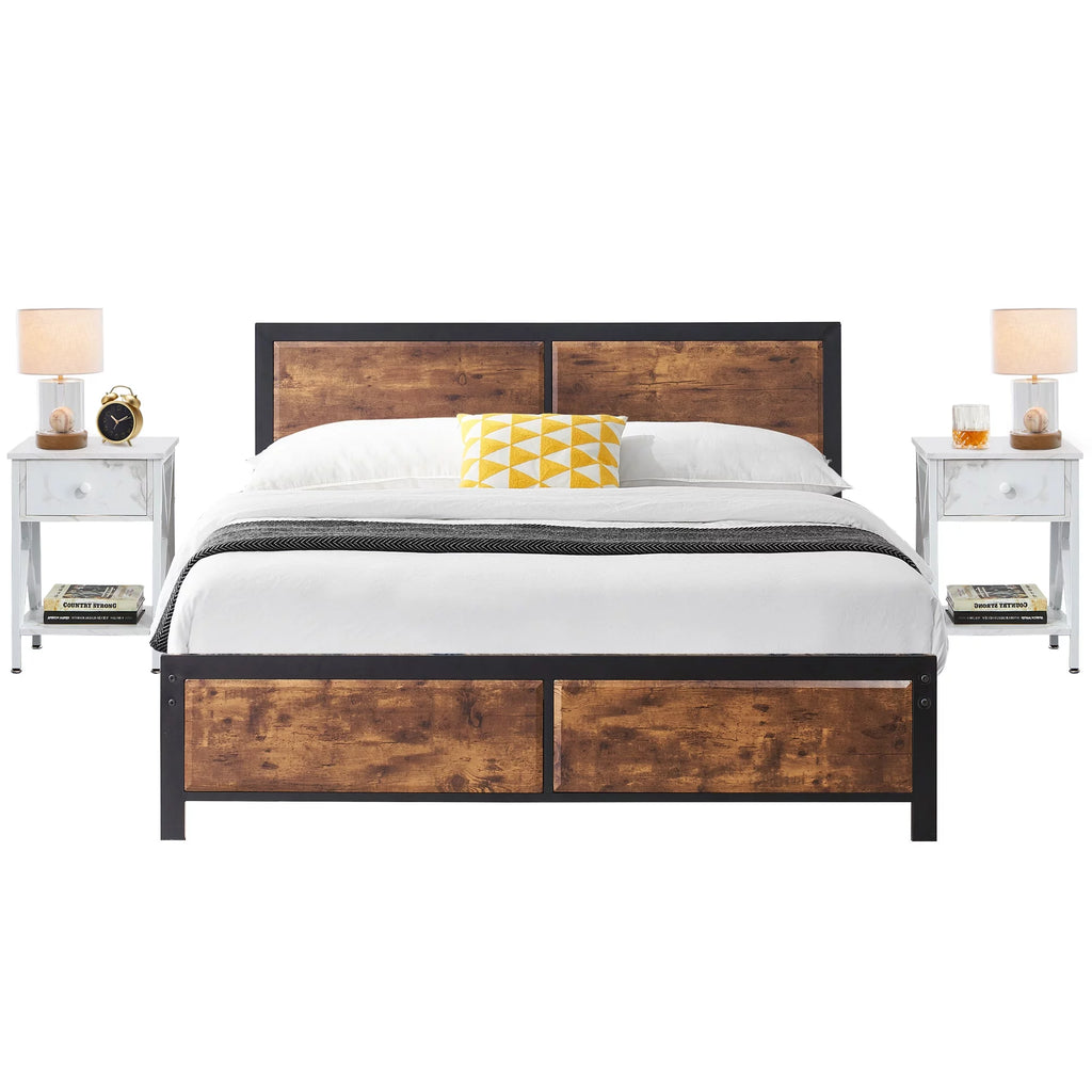 3-Piece Bedroom Set with Queen Size Bed Frame and Nightstands S606670