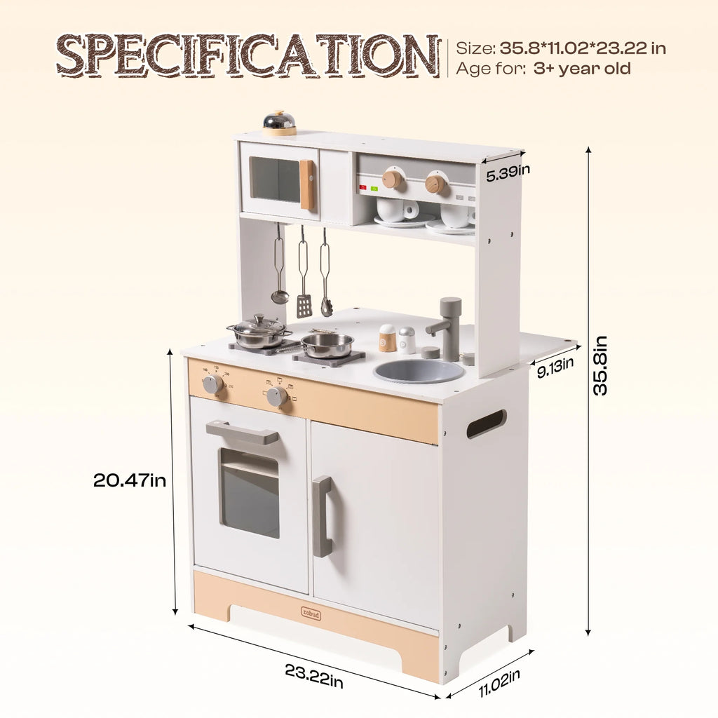 2 in 1 Wooden Play Kitchen Playset with Cookware Accessories N2746