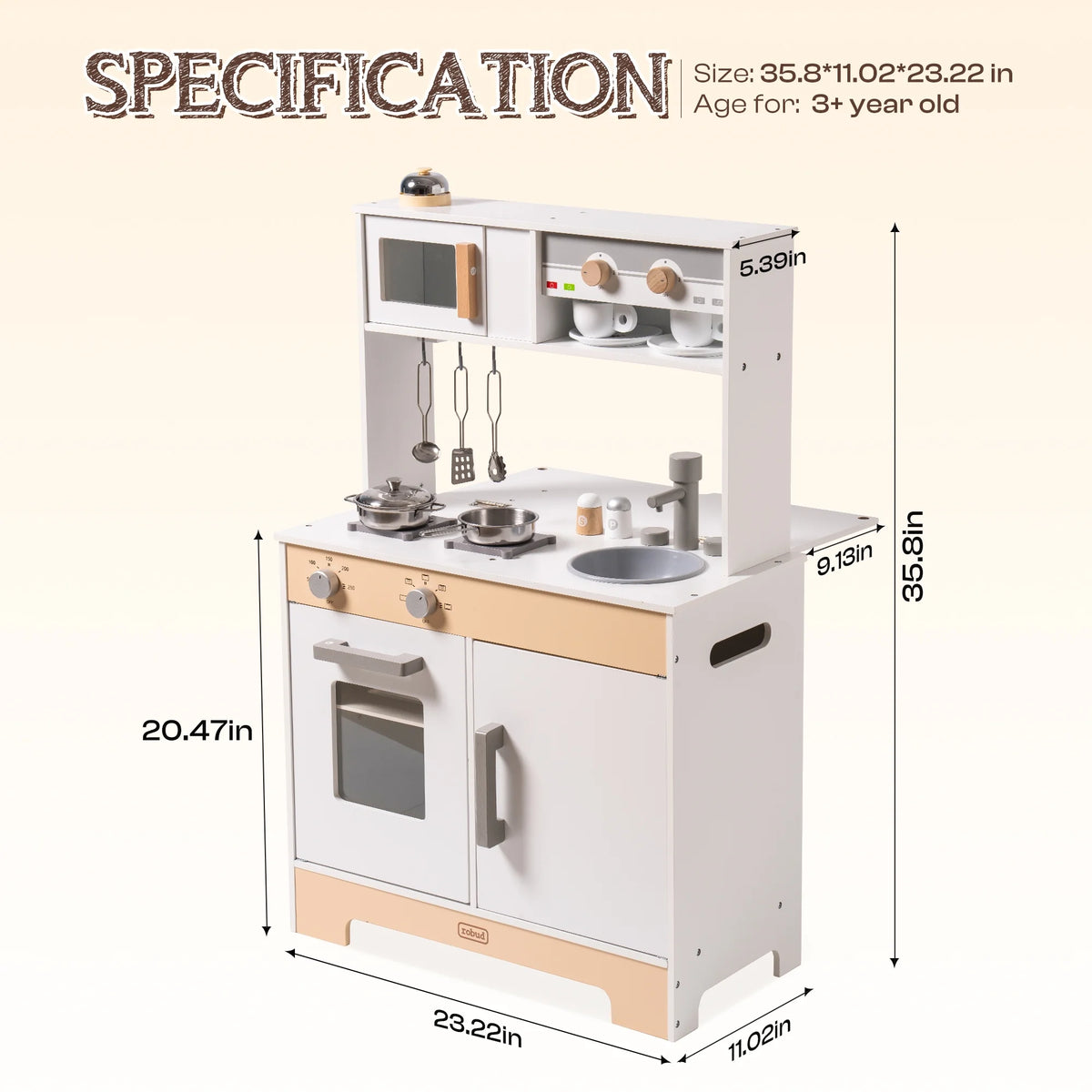 2 in 1 Wooden Play Kitchen Playset with Cookware Accessories N2746