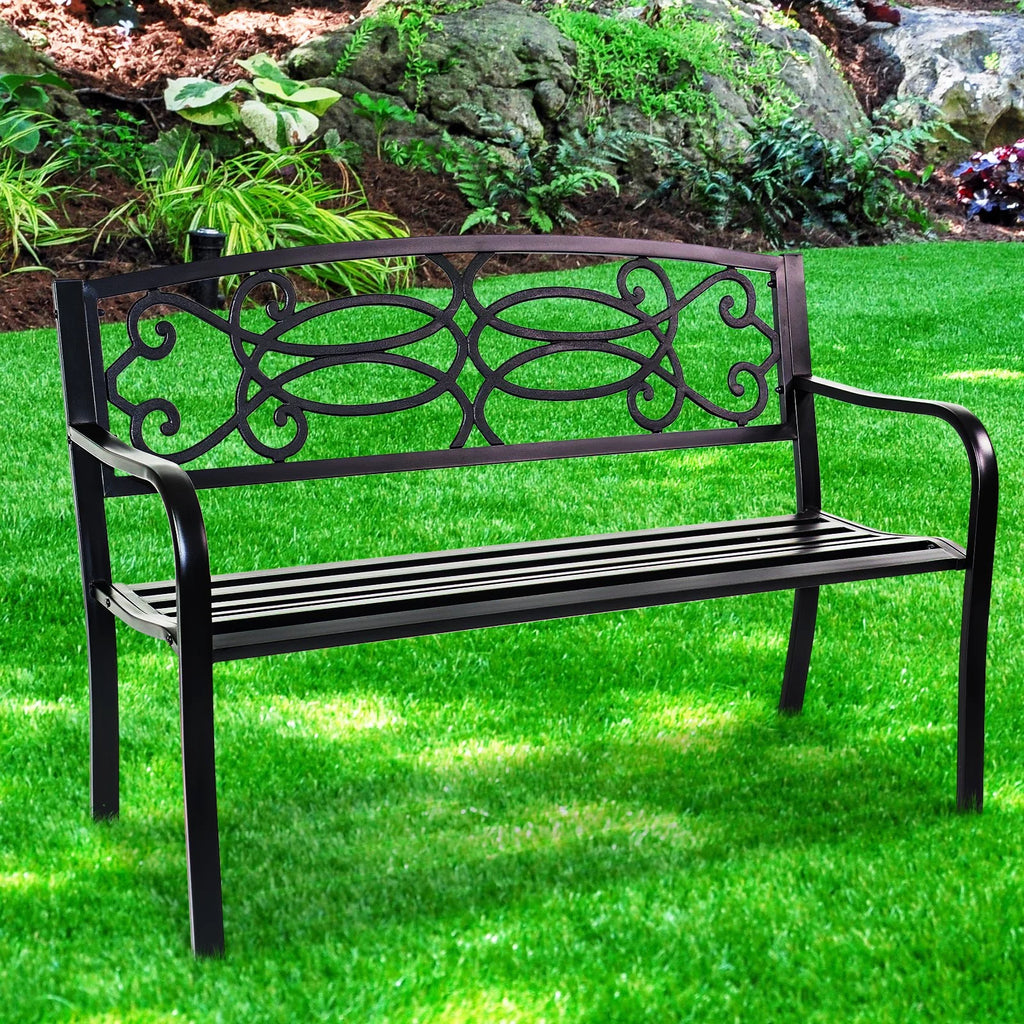 50" Steel Frame Cast Iron Backrest Garden Bench B780