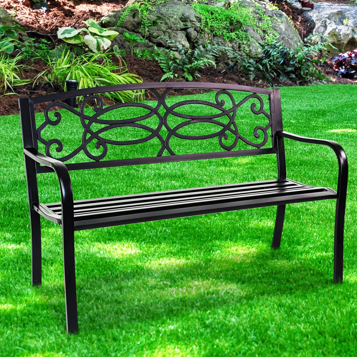 50" Steel Frame Cast Iron Backrest Garden Bench B780